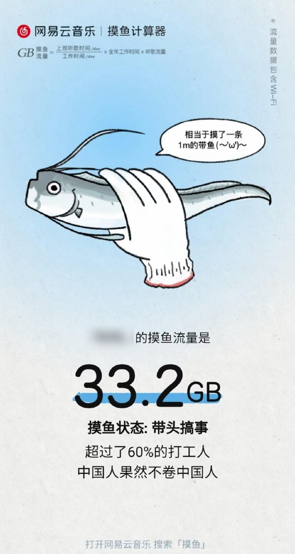 网易云音乐《摸鱼计算器》H5：快看你今年摸了多大一条鱼？
