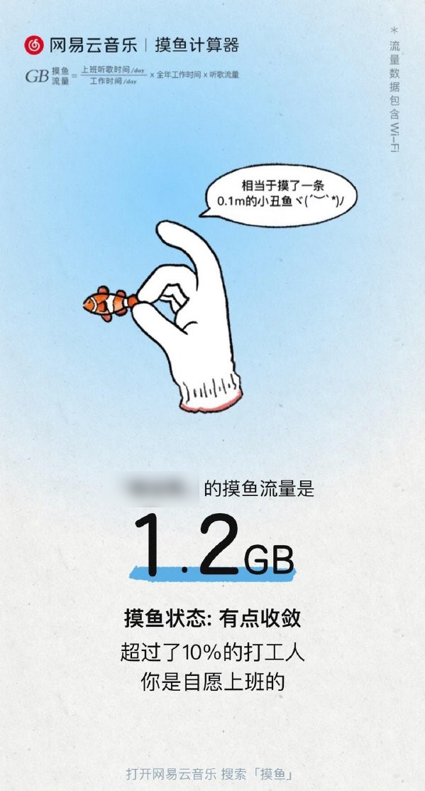网易云音乐《摸鱼计算器》H5:快看你今年摸了多大一条鱼?