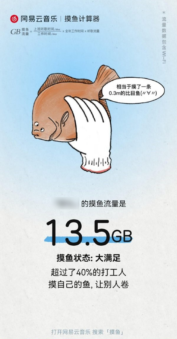 网易云音乐《摸鱼计算器》H5:快看你今年摸了多大一条鱼?