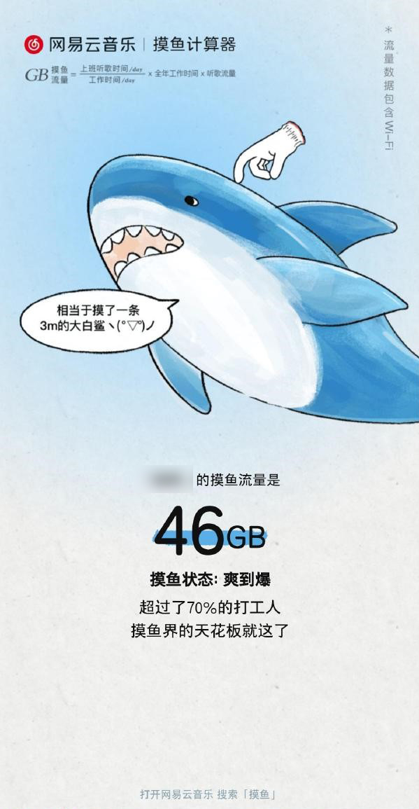 网易云音乐《摸鱼计算器》H5:快看你今年摸了多大一条鱼?